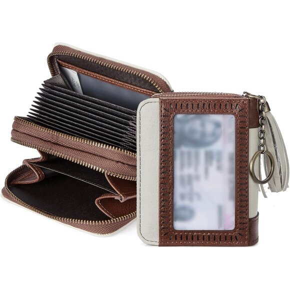 New RFID Double Zipper Credit Card Holder Wallet for Women - Beige/Brown - Picture 8 of 9